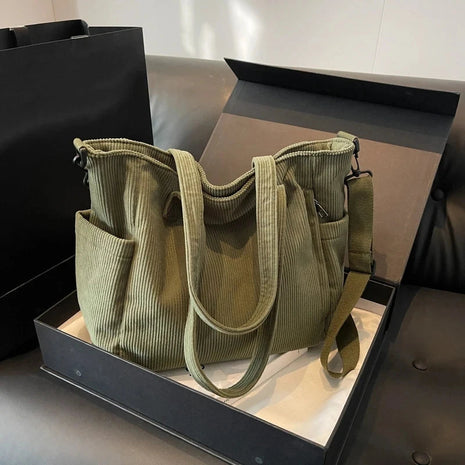 Women Corduroy Tote Bag Casual Multi Pocket Handbag Adjustable Strap Crossbody Sling Bag Zipper Shoulder Bag Fall Winter Bag PlatiNum