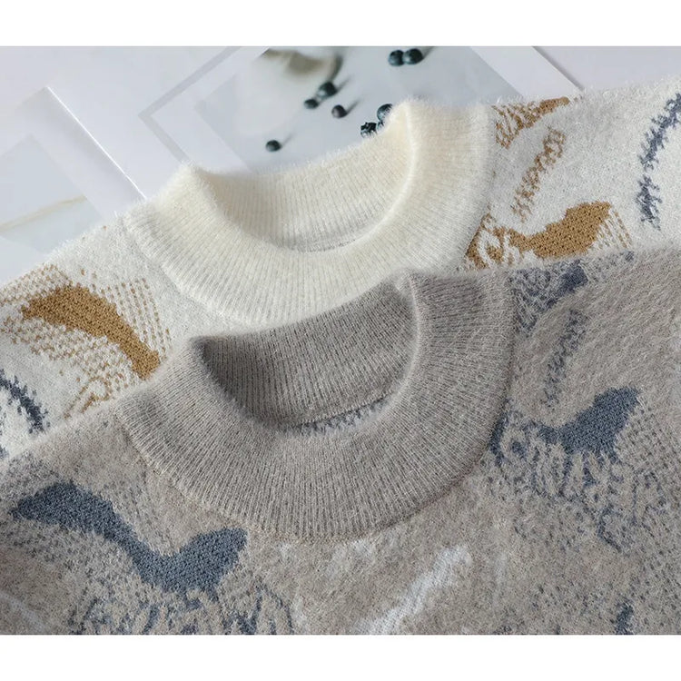 Autumn Winter Graffiti Men's New Sweater 2025 High Quality Men's Brand Hoodie Warm Knitted Tops High Street Trendy Bottom Shirt