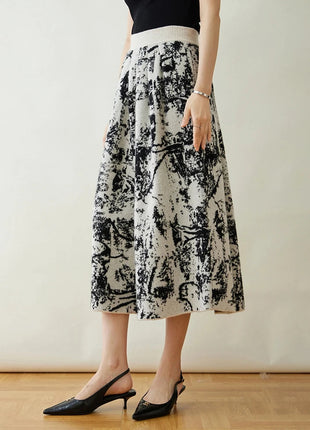 New 100% Pure Cashmere Half Skirt Women's Autumn Winter Mid-calf Knitted Full Skirt A-line High Waist Dress Retro Chinese Style PlatiNum