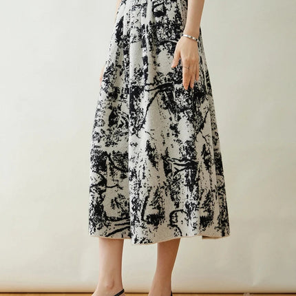 New 100% Pure Cashmere Half Skirt Women's Autumn Winter Mid-calf Knitted Full Skirt A-line High Waist Dress Retro Chinese Style PlatiNum