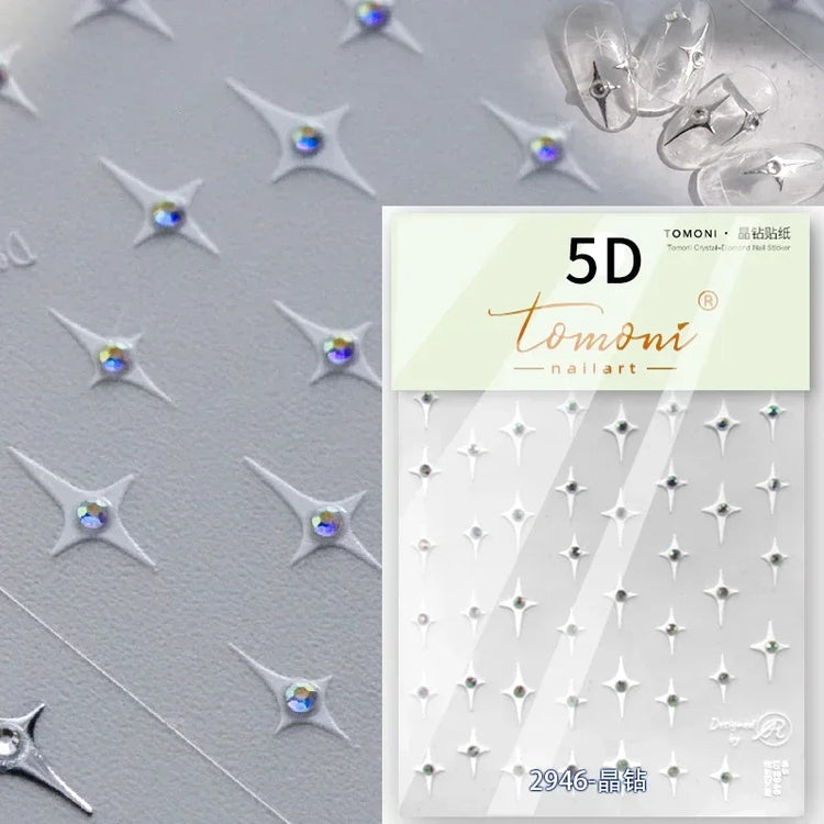 Punk Glitter Powder Blue Pink Star Charm Laser Silver Gold Starlight Rhinestones Moon DIY Nail Art Stickers Manicure Tool Decals