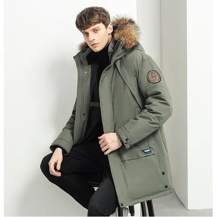 Men Winter Goose Down Coats Fur Collar Hooded Long Down Jackets Top Quality Male Outdoor Windproof Warm Winter Jackets Canada