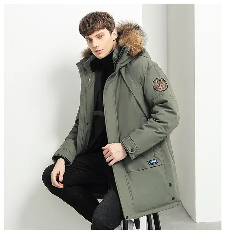 Men Winter Goose Down Coats Fur Collar Hooded Long Down Jackets Top Quality Male Outdoor Windproof Warm Winter Jackets Canada