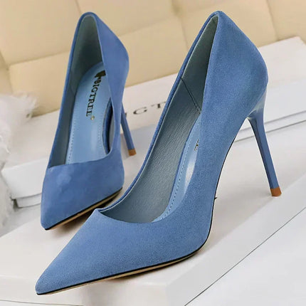Donne 9 cm Tacchi alti Festa quotidiana Décolleté in pelle scamosciata colorata Scarpins femminili Stiletto Banchetto serale Rosso Giallo Scarpe Plus Size 34-43