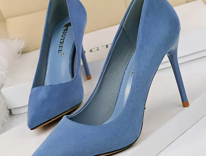 Donne 9 cm Tacchi alti Festa quotidiana Décolleté in pelle scamosciata colorata Scarpins femminili Stiletto Banchetto serale Rosso Giallo Scarpe Plus Size 34-43