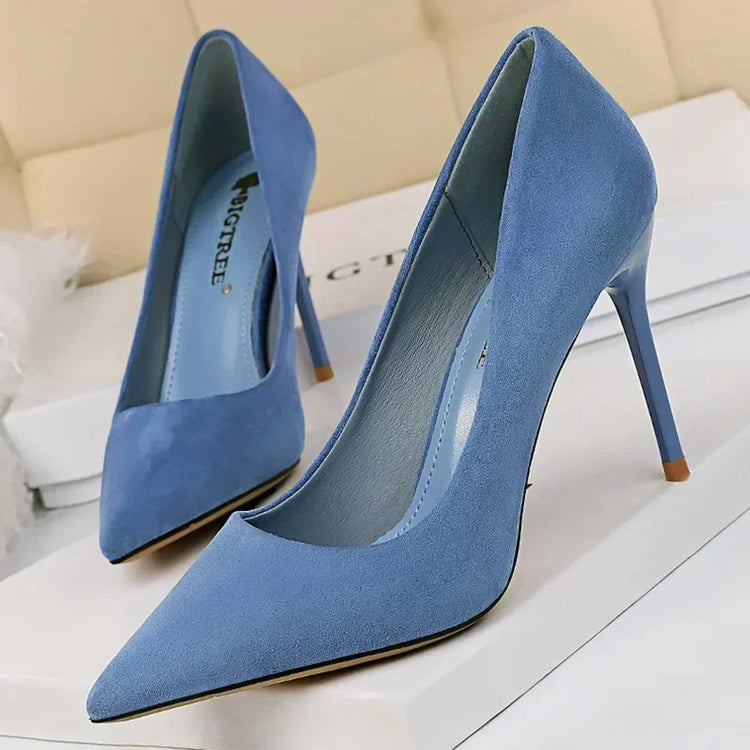 Donne 9 cm Tacchi alti Festa quotidiana Décolleté in pelle scamosciata colorata Scarpins femminili Stiletto Banchetto serale Rosso Giallo Scarpe Plus Size 34-43