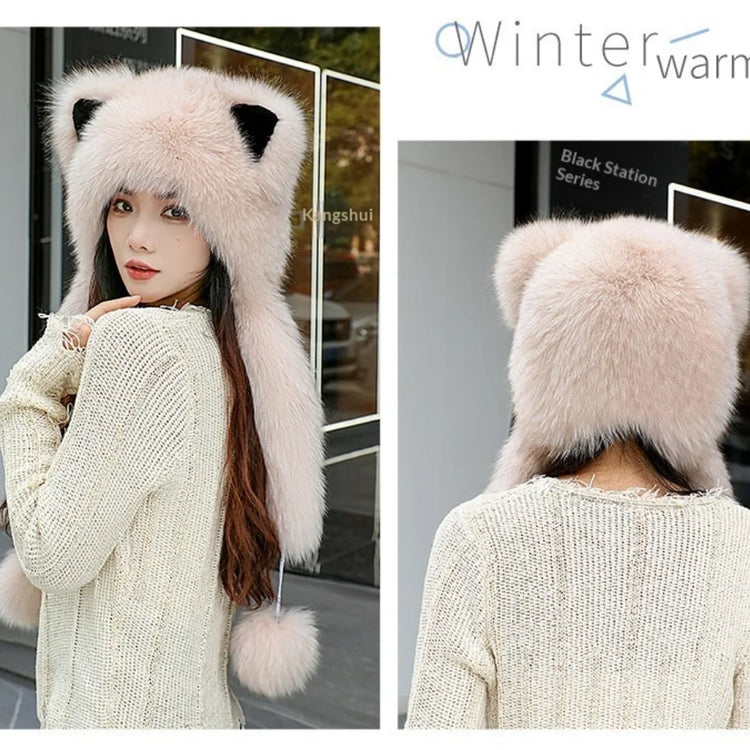 Women's Winter Hats Fox Fur Flight Hats Ushanka Hats For Women Winter Outdoor Windproof And Warm Plush Outdoor Hats For Skiing