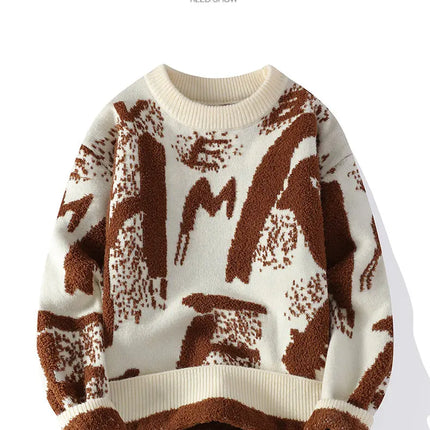 Autumn Winter Men Knitted Sweater Panda Printing Casual Round Neck Pullovers Sweater Designer Quality Men Clothing Jumper