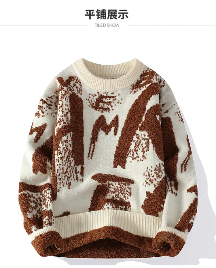 Autumn Winter Men Knitted Sweater Panda Printing Casual Round Neck Pullovers Sweater Designer Quality Men Clothing Jumper