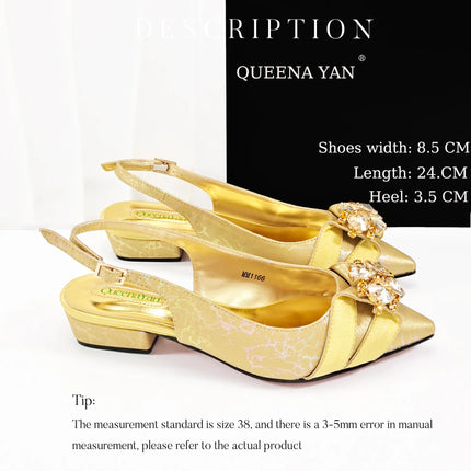 Queena Yan Elegante set di borse con strass a punta blu e tacco basso per calzature e accessori per feste di matrimonio di lusso da donna