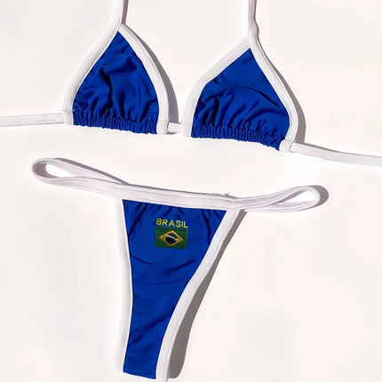 Costume da Bagno Bikini Brasiliano Ricamato a Contrasto con Patchwork per Donna - Set Estivo da Spiaggia platinumshop