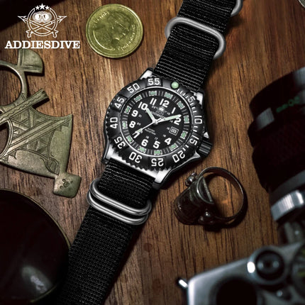 ADDIESDIVE Luxury Men Watch Luminous Dial 50m Water Resistance Date Display Outdoor Casual Men's Quartz Men Watch Nylon Strap