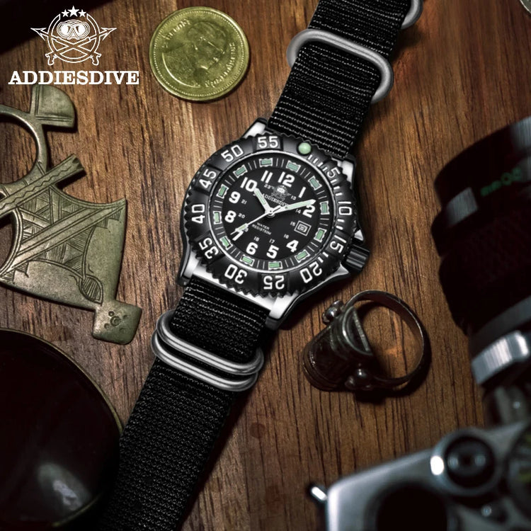ADDIESDIVE Luxury Men Watch Luminous Dial 50m Water Resistance Date Display Outdoor Casual Men's Quartz Men Watch Nylon Strap