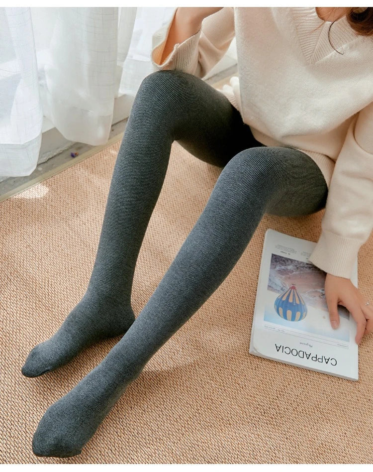 Women's Fall Winter Ribbed Vertical Stripe Thermal Leggings Fleece Thickened  Street Ready Seamless High Waist Thermal Pants PlatiNum