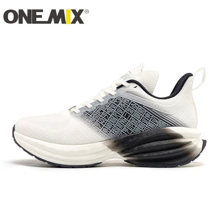 ONEMIX Scarpe da corsa da uomo in stile cinese Traspirante Carattere di moda Vamp Cuscino d'aria Scarpe sportive Scarpe da ginnastica da passeggio all'aperto PlatiNum