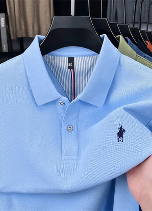 Polo à manches longues de marque haut de gamme 100 % coton, nouveau t-shirt décontracté à revers pour homme d'affaires, confort de luxe avec broderie Paul poney