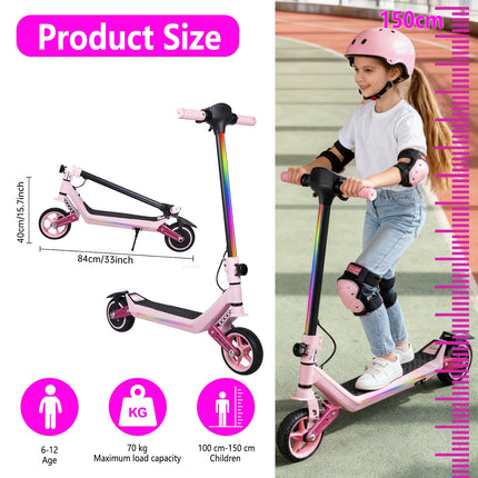 Monopattino elettrico per bambini dai 6 ai 14 anni, monopattino elettrico pieghevole da 6,5 pollici con schermo LED regolabile a 3 livelli, monopattino elettrico leggero per bambini con luci, autonomia massima di 15/7/