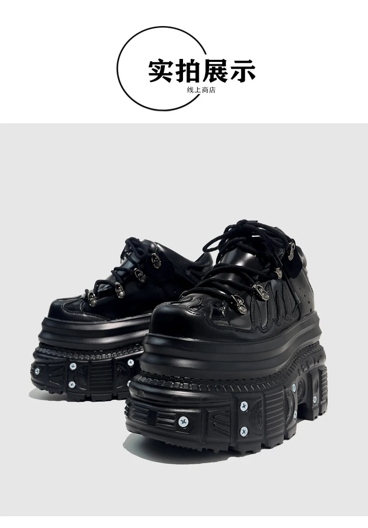 2025 Flame Babes Punk Wind Tank Muffin Women's Super High Heel Y2K Tide Match Handmade Platform Sneakers Shoes 12cm