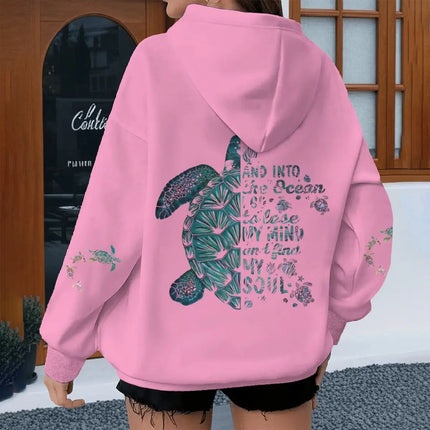 Turtle Vintage Hoodies "And Into The Ocean I Go" Women Men Turtle Lovers Gifts Sweatshirts Spring Lonng Sleeve Animal Hoodie