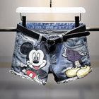 Women's High Waisted Denim Shorts-Korean-Inspired Loose Straight Leg-Distressed Cartoon Embroidery Trendy Summer Hot Pants PlatiNum