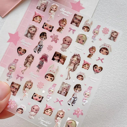 1/5Pcs Chibi Character Ragdoll Cute Anime Cartoon Nail Stickers Kawii Nail Art Weeb Cartoon Relief Self Adhesive Decal S