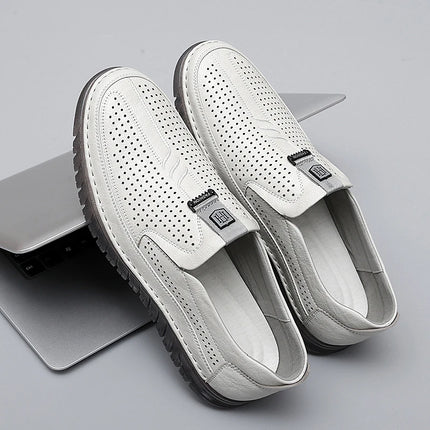 Scarpe estive in pelle traforata bianca scarpe Slip on da uomo in vera pelle scarpe Casual comode da uomo mocassini comodi da uomo