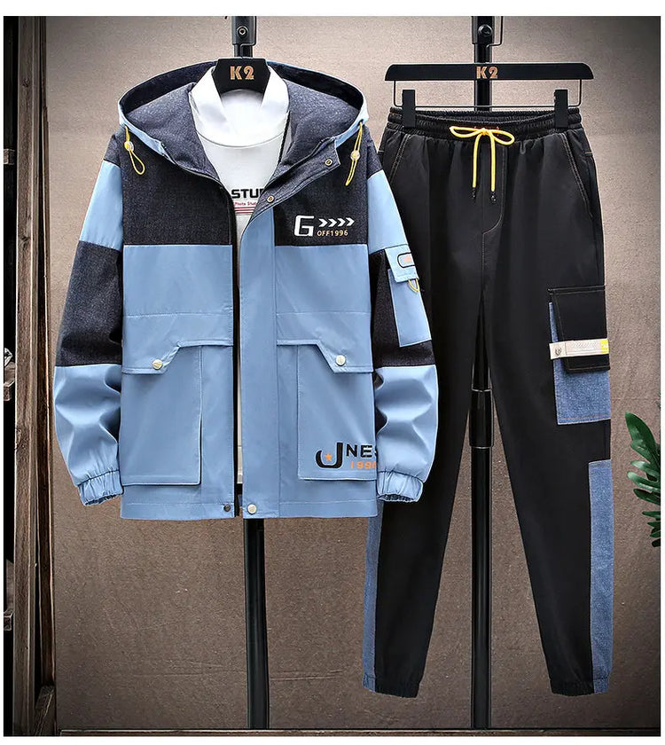 Casual Two Piece Men's Sets Clothing Spring Autumn Hooded Jackets And Pants Tracksuits Youth Street Wear Loose Top Coat & Jogger