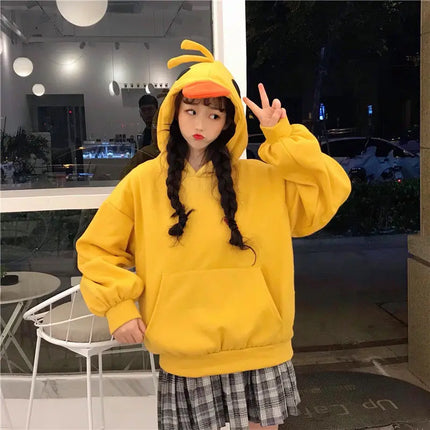 Deeptown Kawaii Duck Hoodies Women Long Sleeve Cute Tops Emo Clothes Korean 2023 Fashion Winter Yellow Casual Pullover Soft Girl
