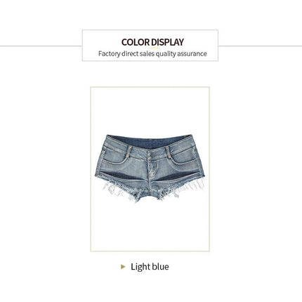 Women Short Hot Pants Jeans Slim Fit Low Waist Irregular Pockets Sexy Tassels Denim Shorts Button Fly Party Summer 2025 PlatiNum