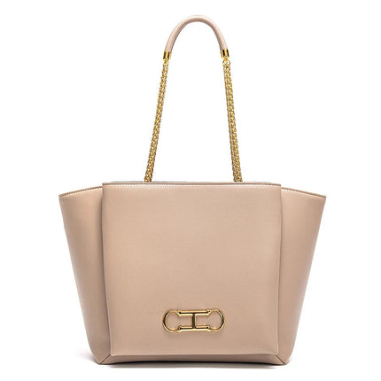 CHCH Women's Tote Bag 2026 Spring New Brown Magnetic Buckle Storage Bag Large Capacity Commuter Chain Bag PlatiNum