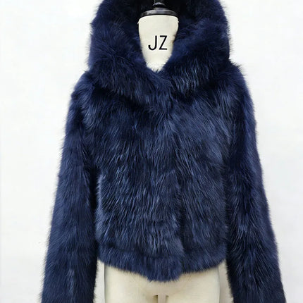 BKQU Winter Pink Imitation Fur Coat Elegant Big Fur Trim Hood Women's Jacket Warm Plush Cropped Sweet Lady Faux Fur Coat  2026