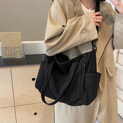 Women Corduroy Tote Bag Casual Multi Pocket Handbag Adjustable Strap Crossbody Sling Bag Zipper Shoulder Bag Fall Winter Bag PlatiNum