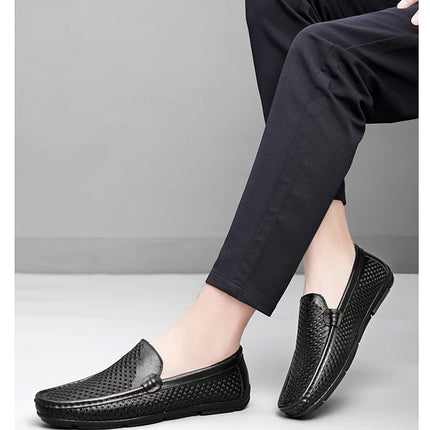 Mocassini da uomo in vera pelle traspirante con suola in gomma, scarpe casual slip-on, mocassini da uomo traforati