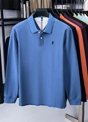 Polo à manches longues de marque haut de gamme 100 % coton, nouveau t-shirt décontracté à revers pour homme d'affaires, confort de luxe avec broderie Paul poney