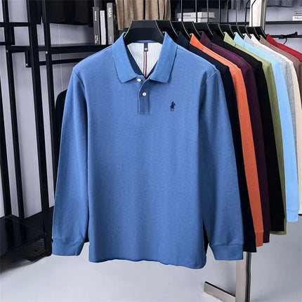 High-end branded long-sleeved polo shirt, 100% cotton, new business men's leisure lapel t-shirt, luxury comfort with Paul pony embroidery