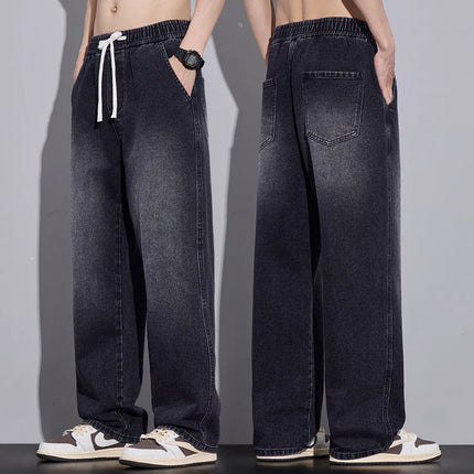 Abbigliamento da uomo Pantaloni a gamba larga Jeans larghi Streetwear Pantaloni in denim moda dritti Y2k Pantaloni da uomo in vita elastica lavati vintage