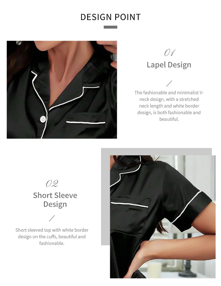 Pigiama da donna in raso di seta estivo Set Top e pantaloncini abbottonati 2 pezzi indumenti da notte colletto dentellato indumenti da notte Loungewear per le donne platinumshop