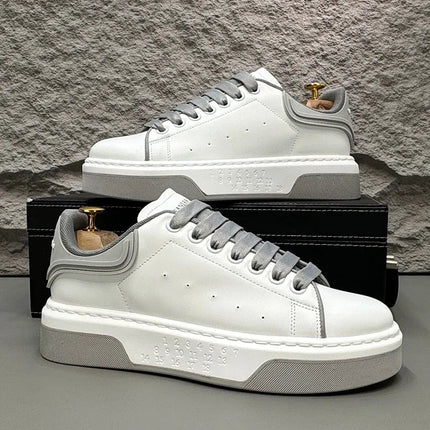 Beige Leather Men's Loafers Lace-up Platform Casual Shoes for Man Low Top Comfortable Urban Shoes Men Light mocasines de hombre
