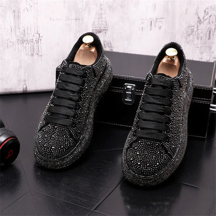 Luxury Fashion New Designer Charm Men's Lace Up Rhinestone Platform Causal Shoes Male All Match Sport Walking Runner Sneakers
