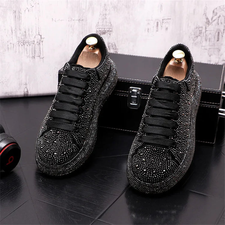 Luxury Fashion New Designer Charm Men's Lace Up Rhinestone Platform Causal Shoes Male All Match Sport Walking Runner Sneakers