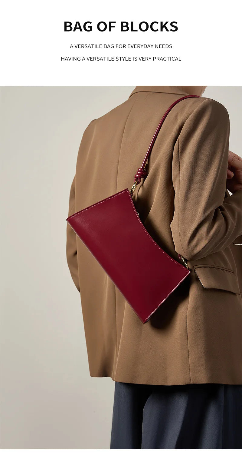 YANATARI underarm cowhide Genuine leather handbags women vintage red shoulder bag female korean luxury bag high quality 2025