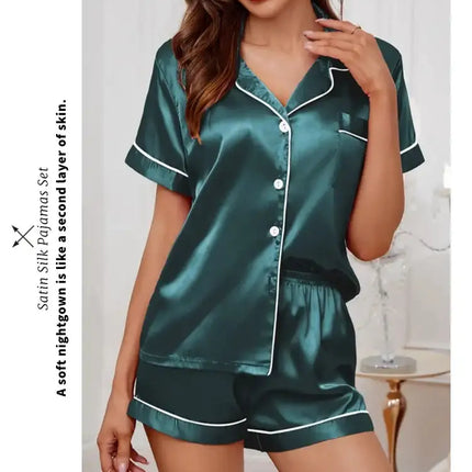 Pigiama da donna in raso di seta estivo Set Top e pantaloncini abbottonati 2 pezzi indumenti da notte colletto dentellato indumenti da notte Loungewear per le donne platinumshop