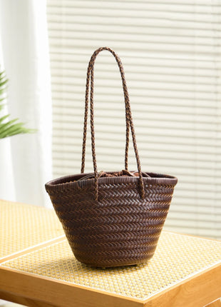 Borsa a secchiello intrecciata a mano 2026 in vera pelle, borsa a tracolla vintage da donna per uso quotidiano, pendolarismo e vacanze