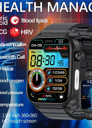 2025 Nuovo AI Diagnosi Lipidi nel sangue Acido urico Test di composizione corporea Smart Watch per uomo ECG + PPG Chiamata Bluetooth Salute Smartwatch platinumshop