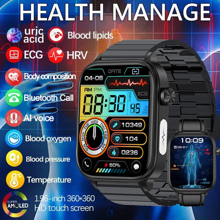 2025 Nuovo AI Diagnosi Lipidi nel sangue Acido urico Test di composizione corporea Smart Watch per uomo ECG + PPG Chiamata Bluetooth Salute Smartwatch platinumshop