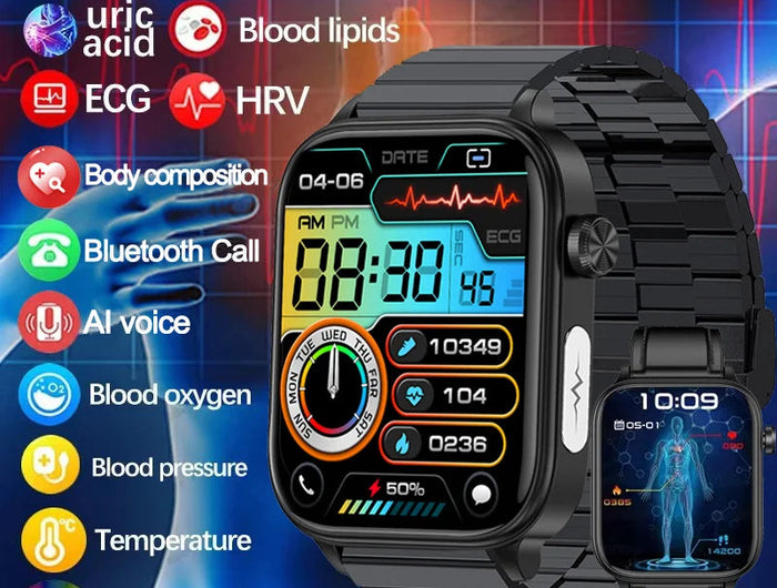 2025 Nuovo AI Diagnosi Lipidi nel sangue Acido urico Test di composizione corporea Smart Watch per uomo ECG + PPG Chiamata Bluetooth Salute Smartwatch platinumshop