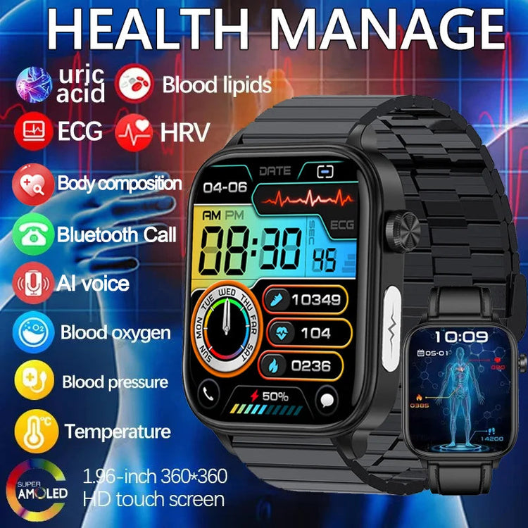 2025 Nuovo AI Diagnosi Lipidi nel sangue Acido urico Test di composizione corporea Smart Watch per uomo ECG + PPG Chiamata Bluetooth Salute Smartwatch platinumshop