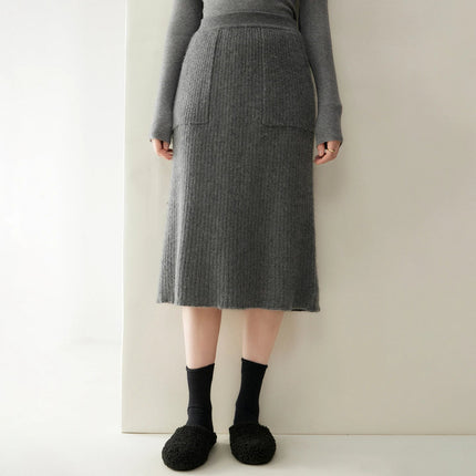 100% Cashmere Skirt Women's Clothes Over Knees Knitwear New Collection High Quality Autumn Winter Soft Warm Straight Long Skirt PlatiNum