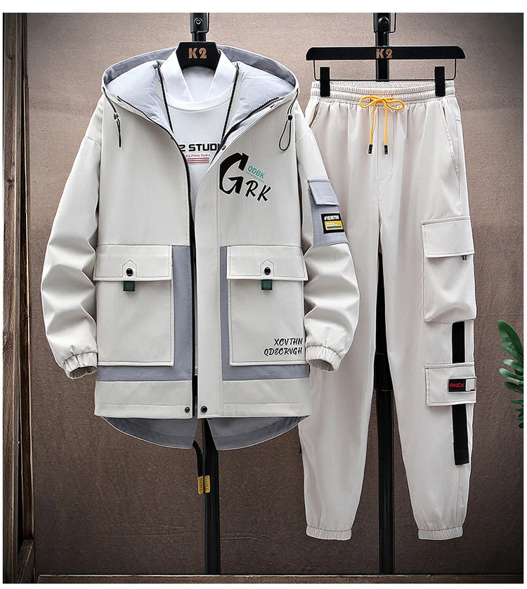 Spring Casual Men Sets Two Pieces Fashion Korean Trend Hooded Jacket + Pants Autumn Baseball Uniform Suit Man Outfit