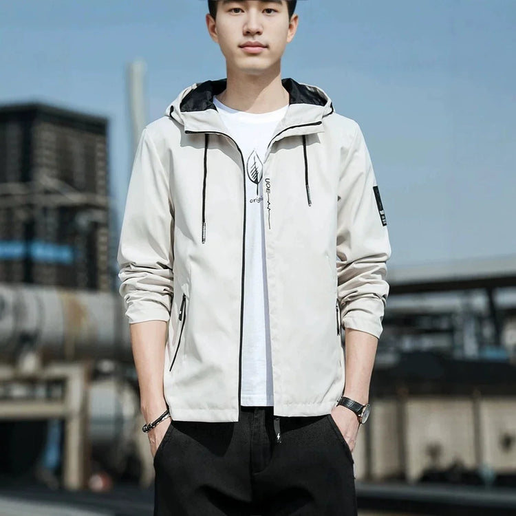 Casual Hooded Men's Jacket Youth Outerwear Spring Autumn New Style Korean Version Anti-Wrinkle Wear-Resistant Windproof Polye...
